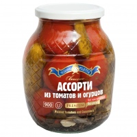 TJOSHINI RECEPTI Premium dārzeņu asorti (gurķi, tomāti), 840g 